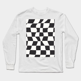 y2k Chechered Board Pattern  Black and White Long Sleeve T-Shirt